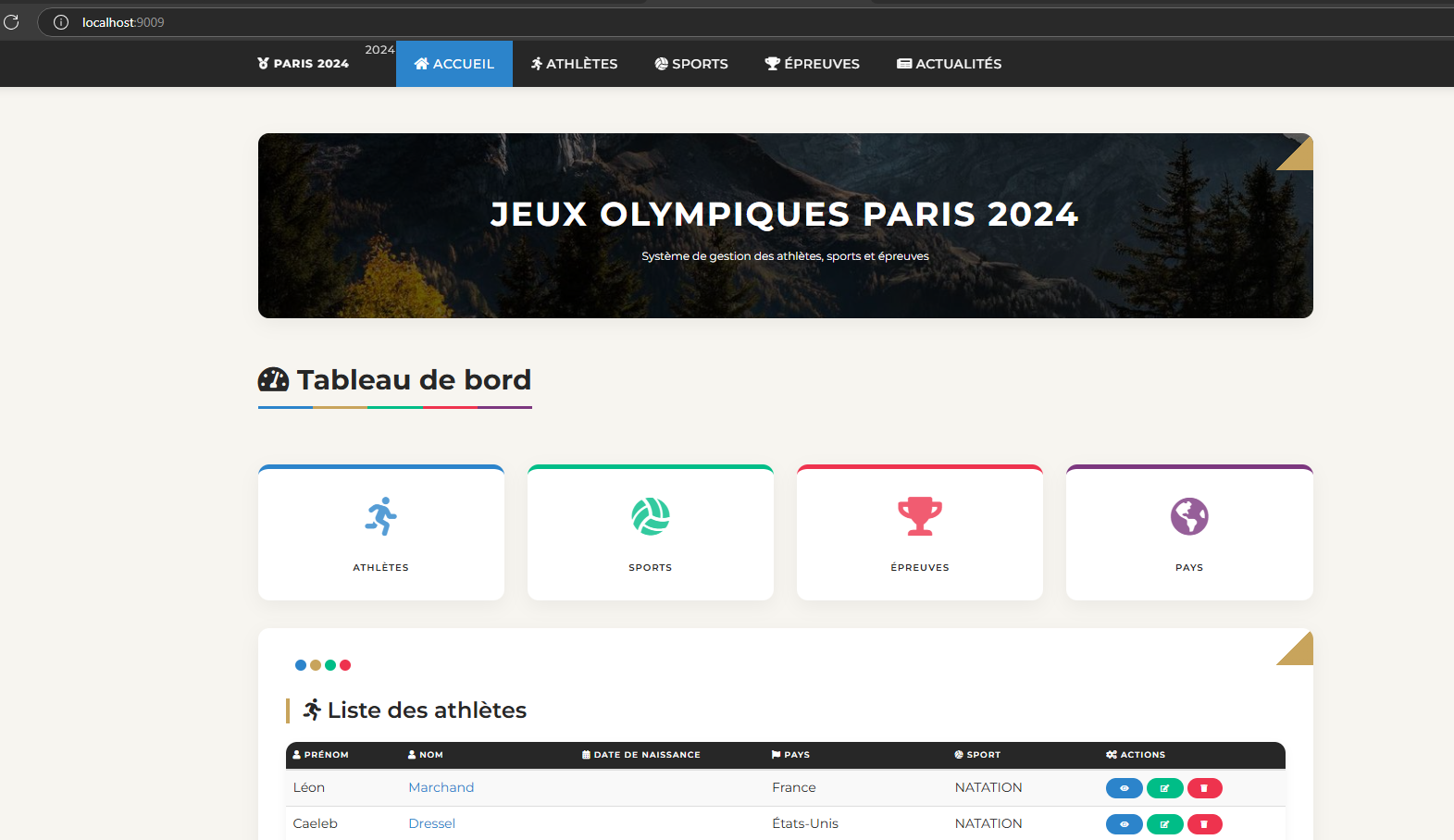 Gestion des athlètes
