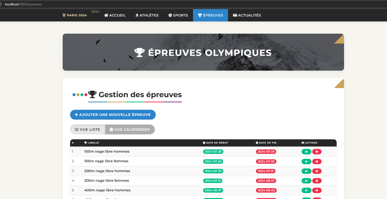 Gestion des épreuves